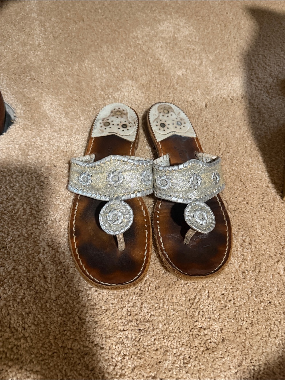 Women's Well loved Jack Rogers Metallic Silver Embellished Toe-Post Sandals
